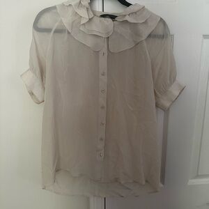 French Connection Cream Ruffled Blouse